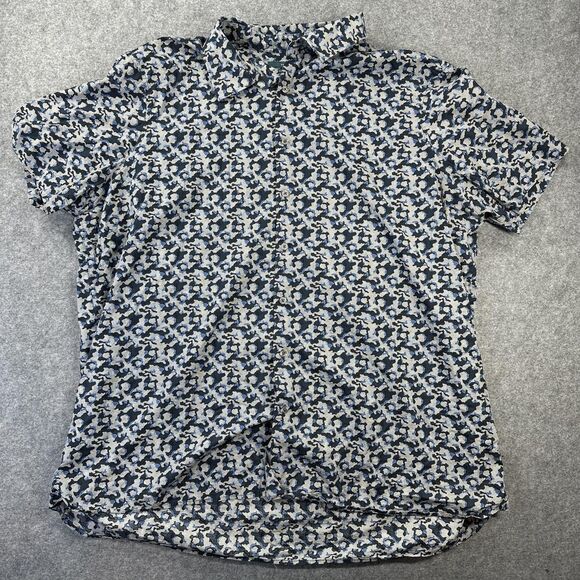 Perry Ellis Other - Perry Ellis Shirt Mens 2XL Blue Camo Print Short Sleeve Stretch Button Up Casual